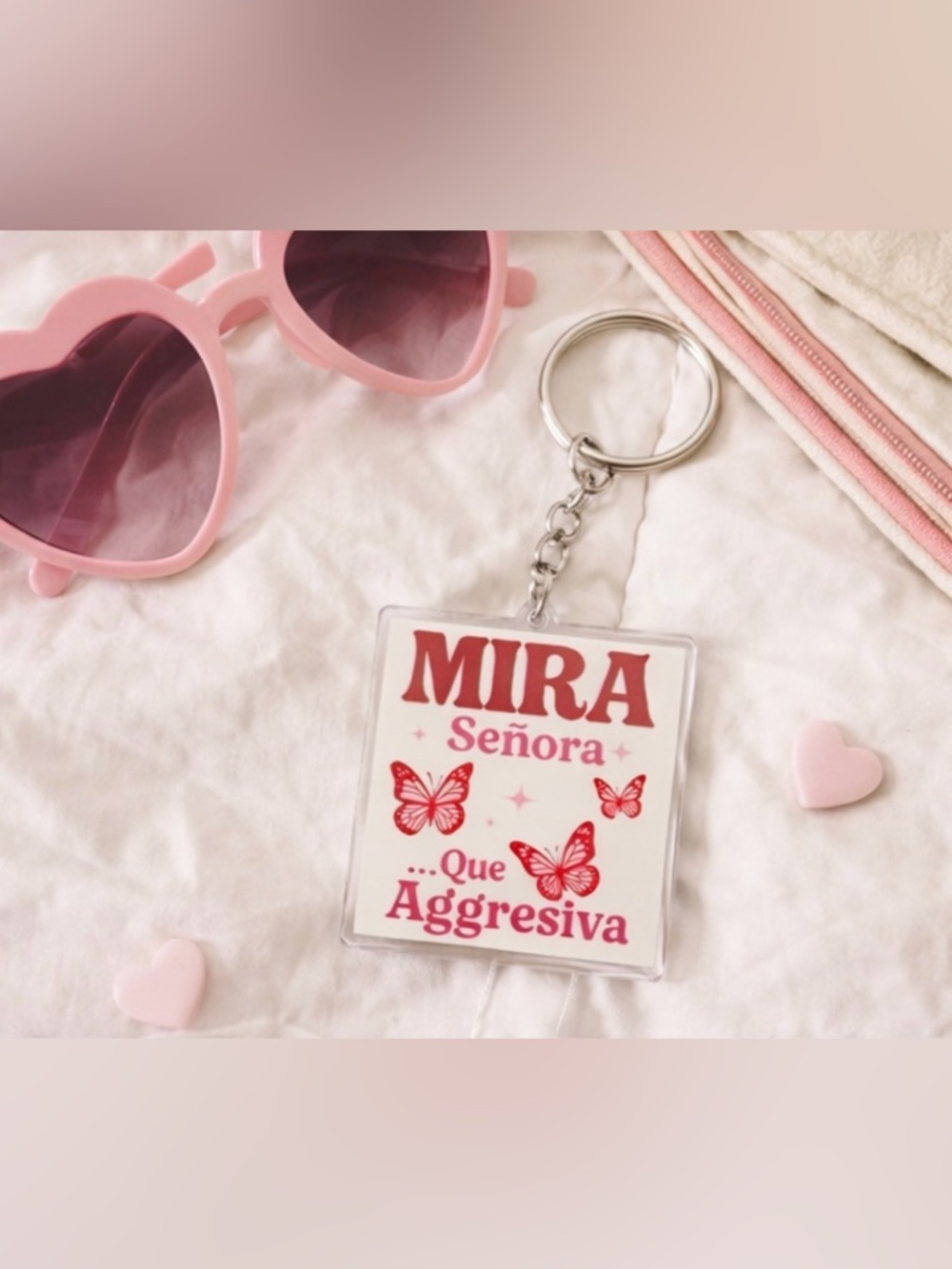 Pink Butterfly Key & Card Holder Keychain
